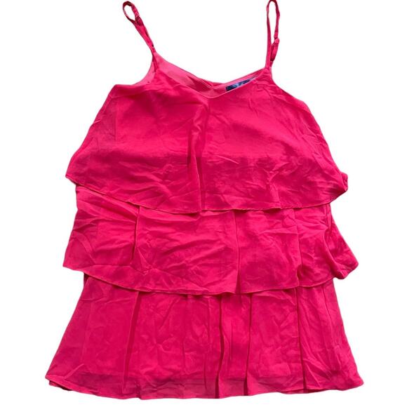 Francescas Blue‎ Rain Dress Womens Small Pink Tiered Layered Ruffle Mini V Neck - Picture 1 of 6